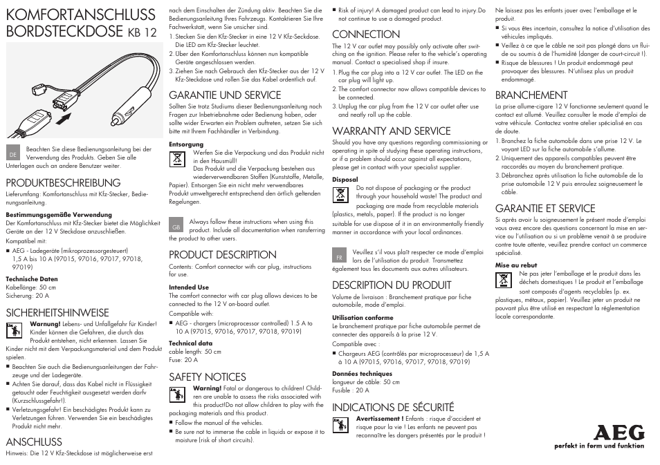 AEG Comfort Connector KB 12 User Manual | 2 pages