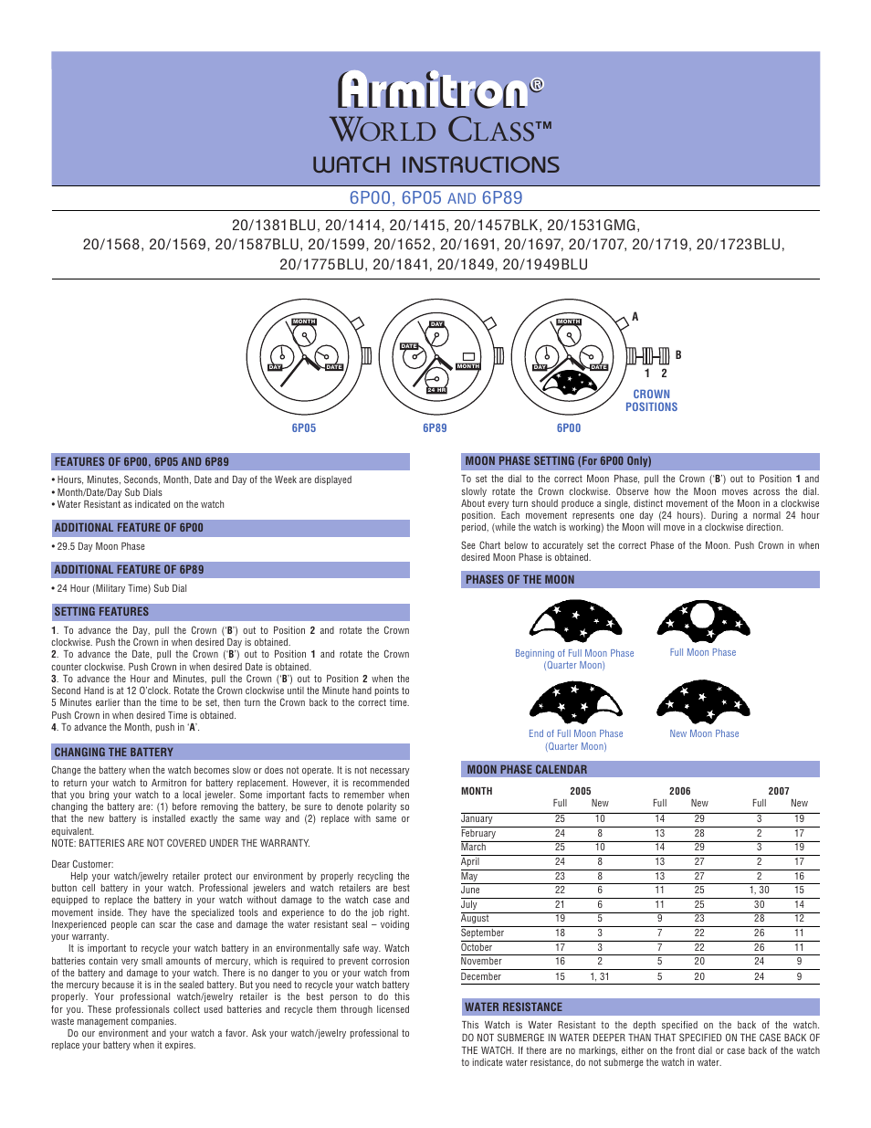 Armitron 6P89 User Manual | 2 pages