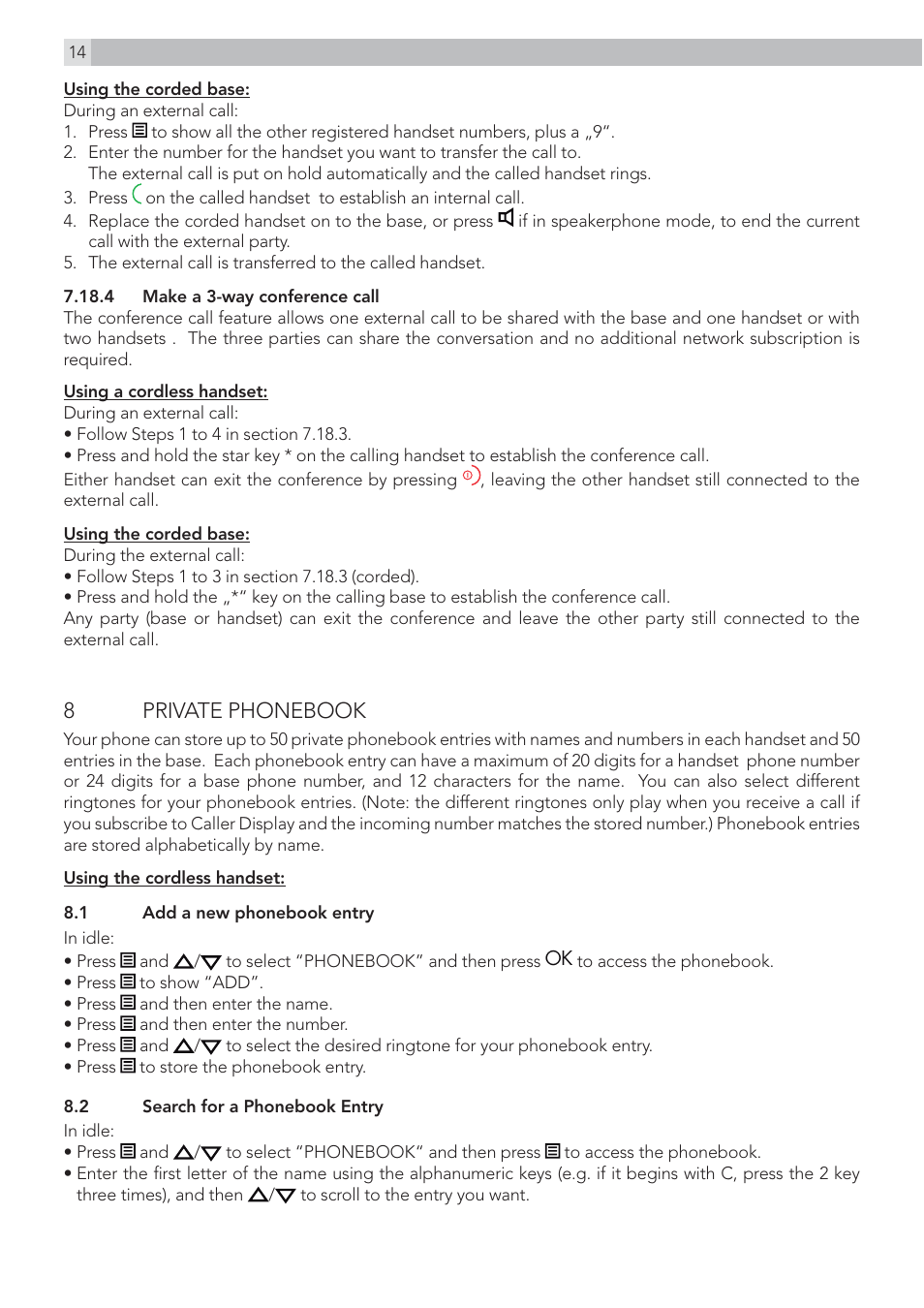 8 private phonebook | AEG Voxtel D215 combo User Manual | Page 14 / 36