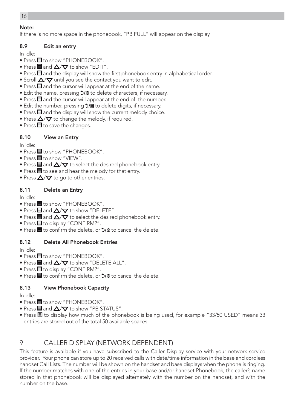 9caller display (network dependent) | AEG Voxtel D215 combo User Manual | Page 16 / 36