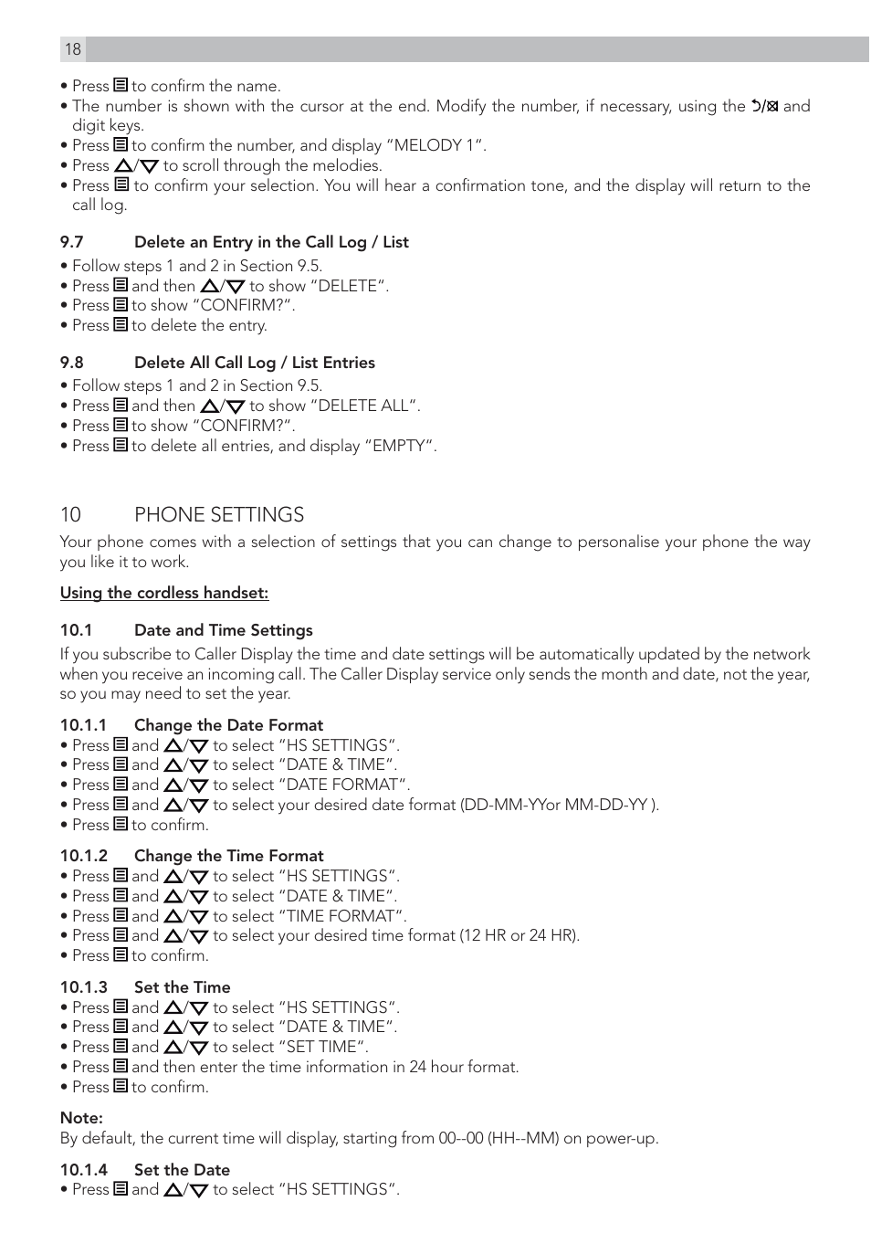 10 phone settings | AEG Voxtel D215 combo User Manual | Page 18 / 36