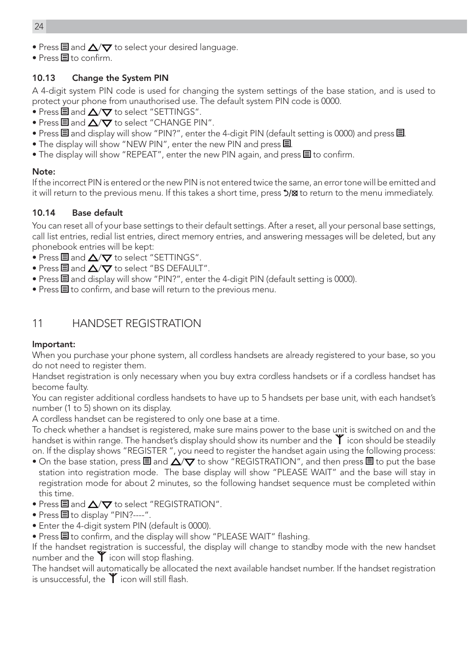 11 handset registration | AEG Voxtel D215 combo User Manual | Page 24 / 36