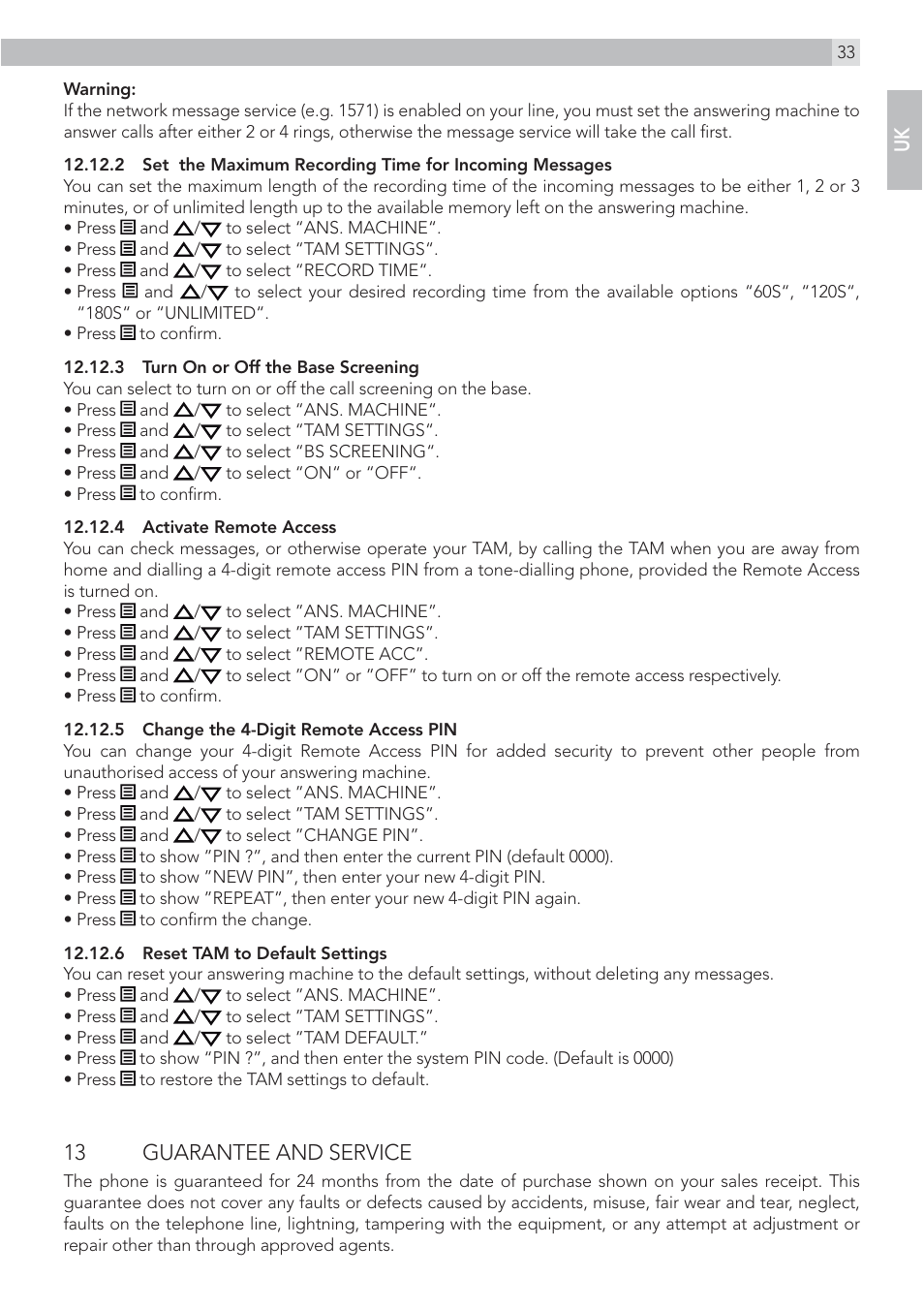 13 guarantee and service | AEG Voxtel D215 combo User Manual | Page 33 / 36