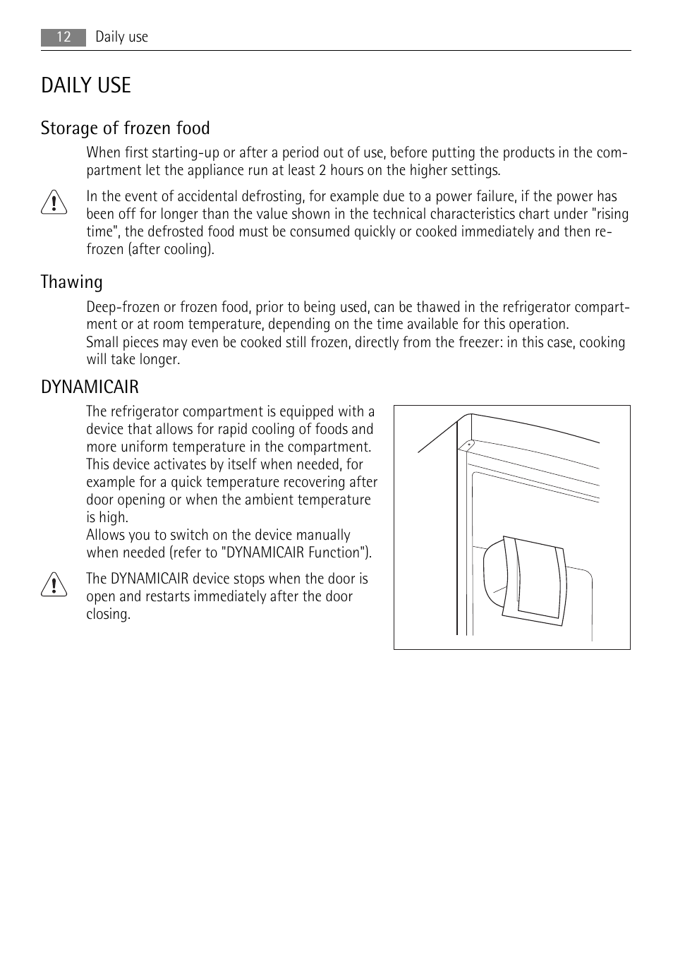 Daily use, Storage of frozen food, Thawing | Dynamicair | AEG S96090XVM1 User Manual | Page 12 / 28