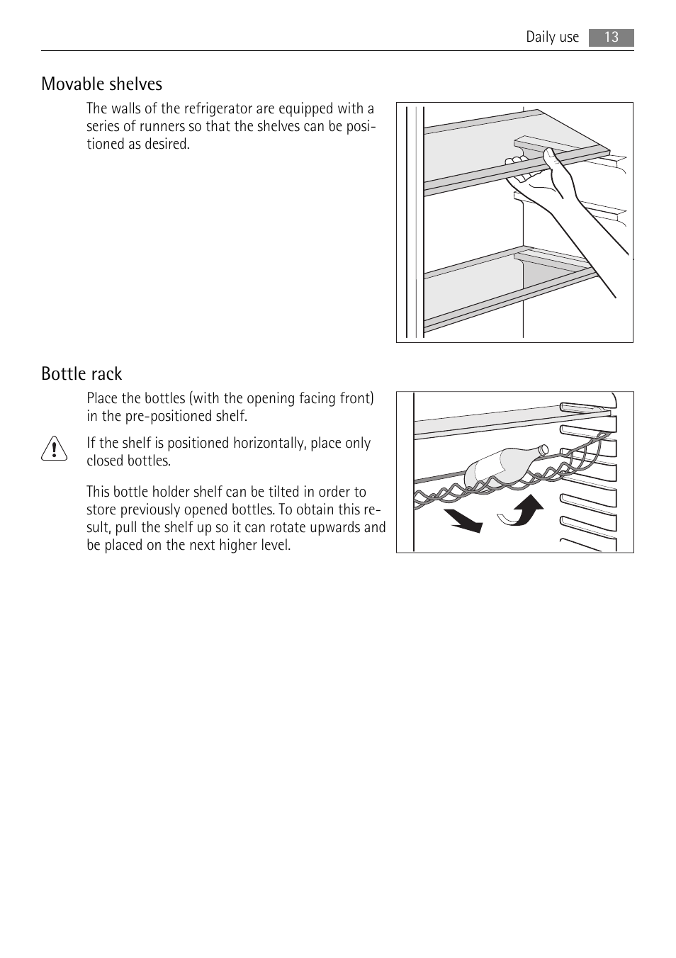Movable shelves, Bottle rack | AEG S96090XVM1 User Manual | Page 13 / 28