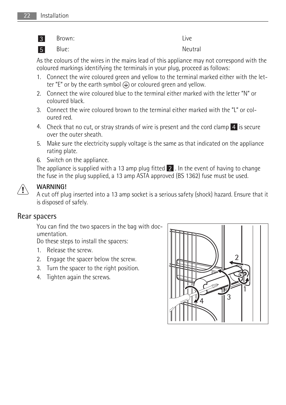 Rear spacers | AEG S96090XVM1 User Manual | Page 22 / 28