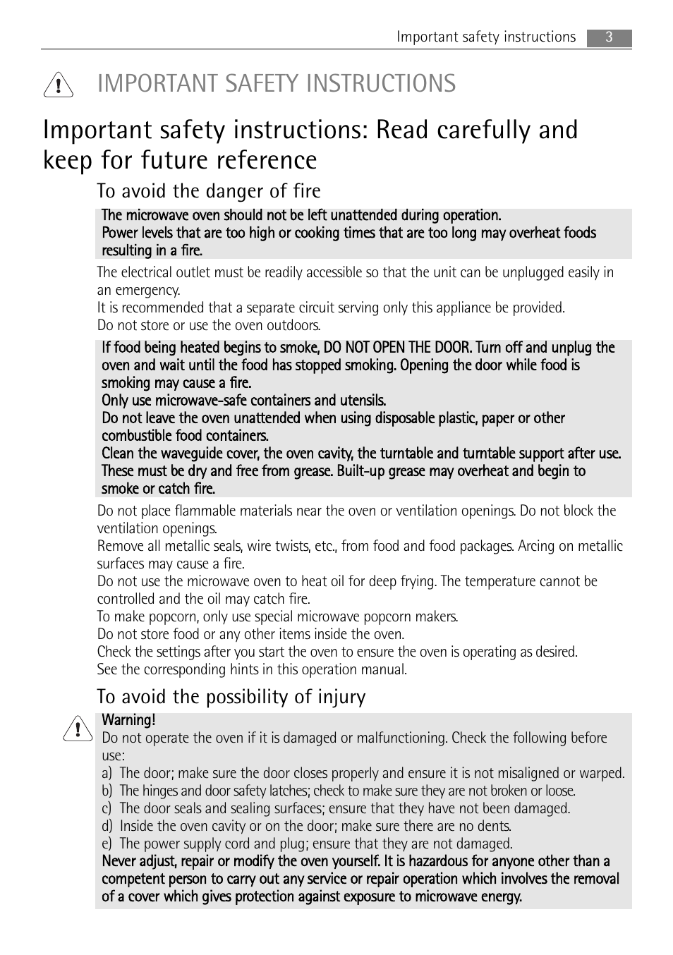 Important safety instructions | AEG MCD1763E-M User Manual | Page 3 / 40