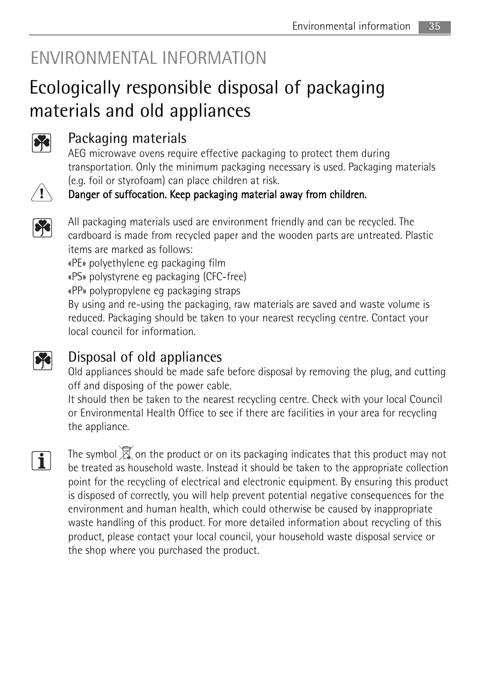 Environmental information | AEG MCD1763E-M User Manual | Page 35 / 40