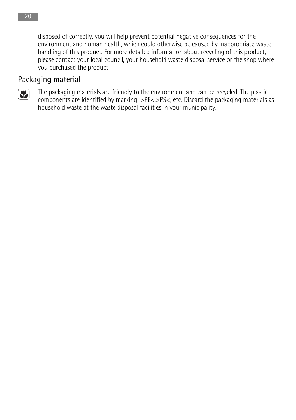 Packaging material | AEG HG995440NB User Manual | Page 20 / 24