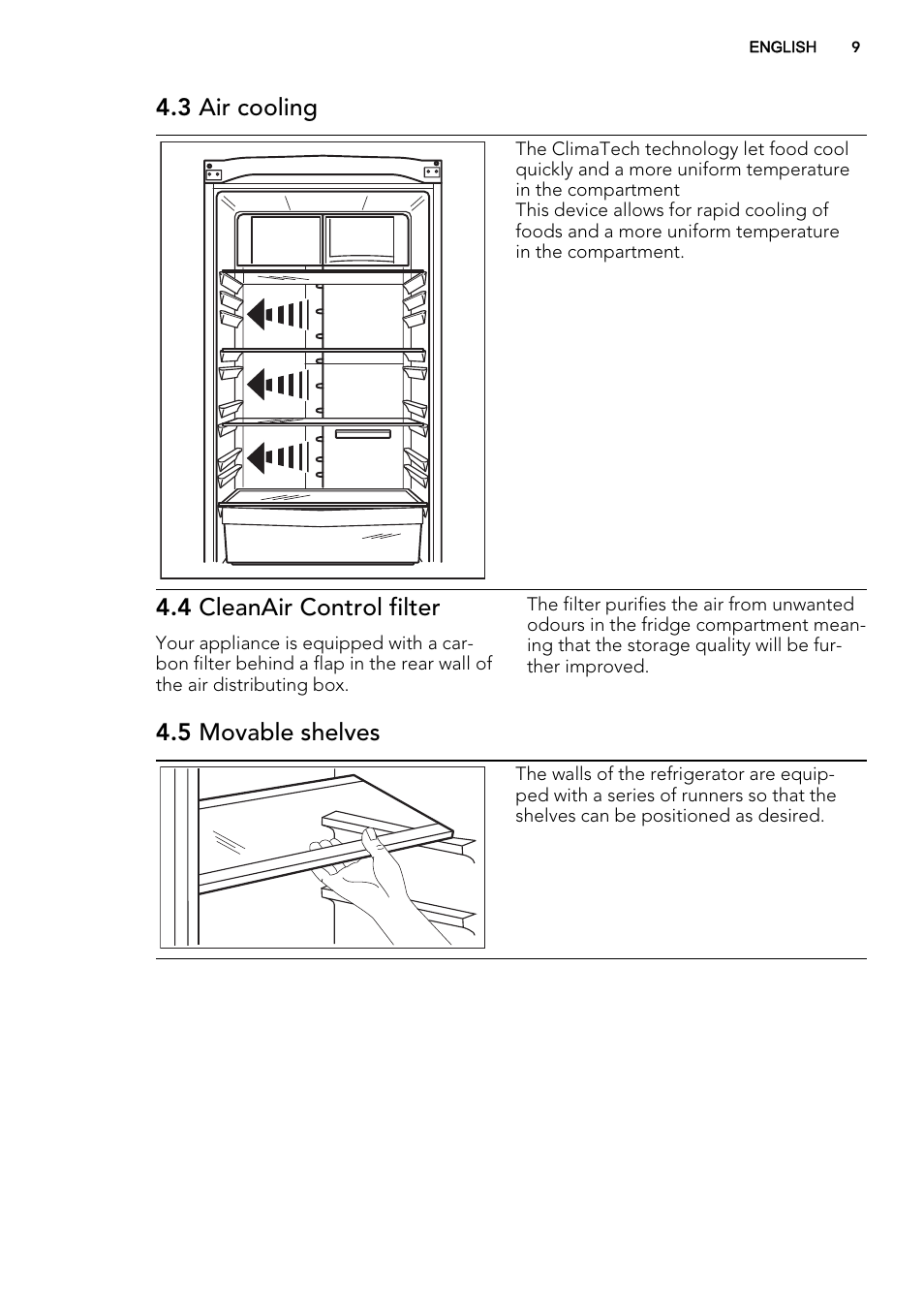 3 air cooling, 4 cleanair control filter, 5 movable shelves | AEG S83200CMW0 User Manual | Page 9 / 60