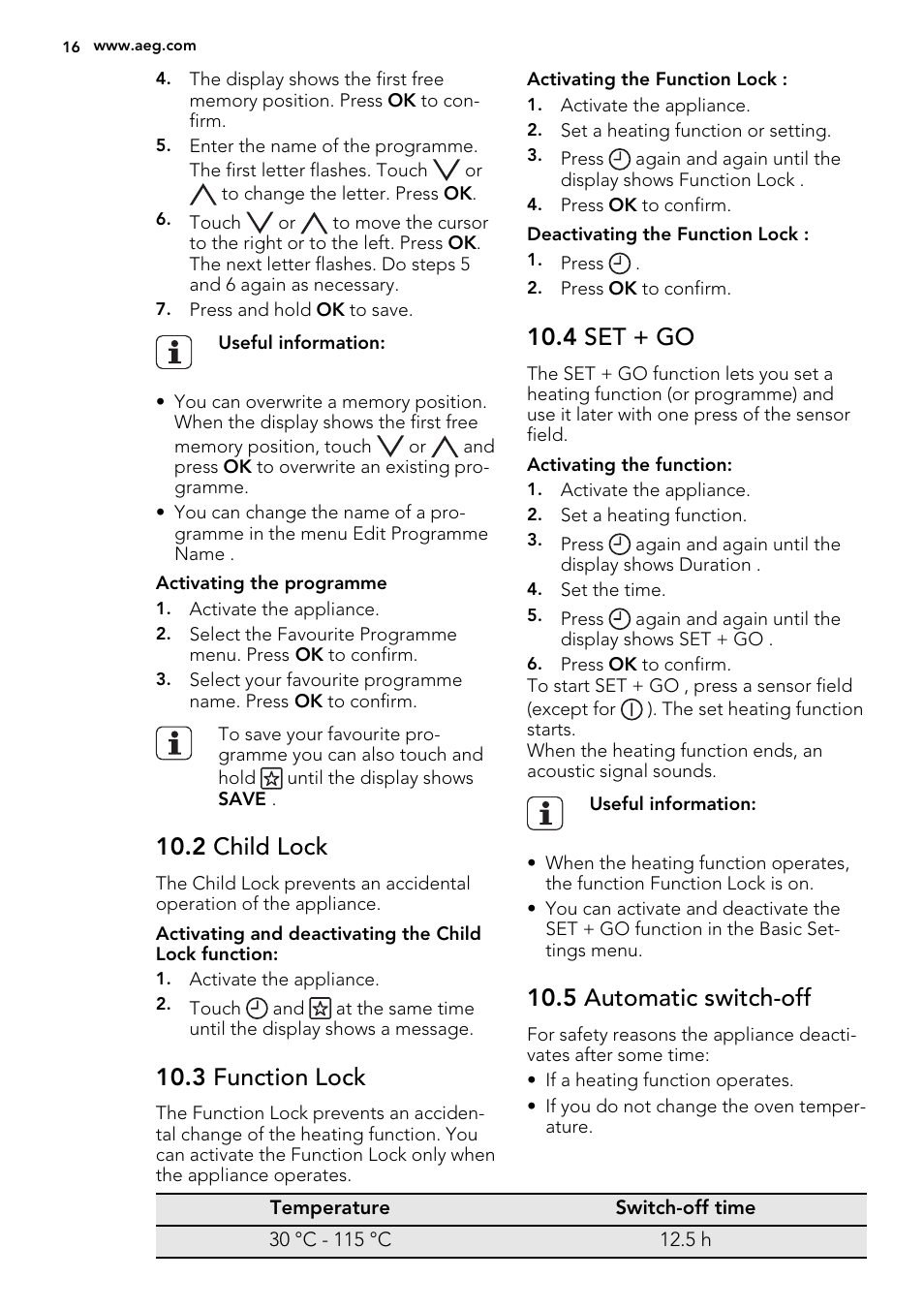 2 child lock, 3 function lock, 4 set + go | 5 automatic switch-off | AEG MCD3881E-M User Manual | Page 16 / 28