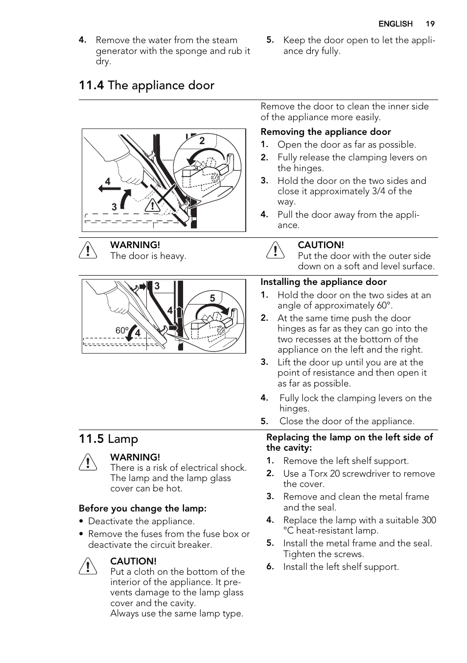 4 the appliance door, 5 lamp | AEG MCD3881E-M User Manual | Page 19 / 28