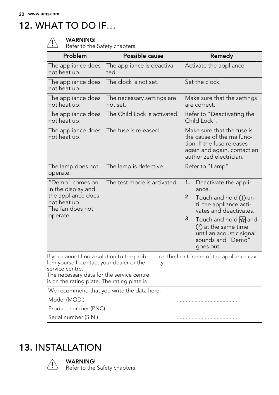 What to do if, Installation | AEG MCD3881E-M User Manual | Page 20 / 28