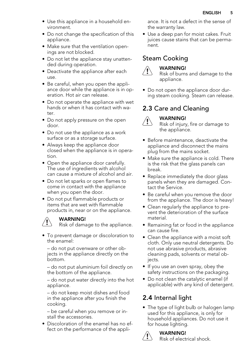 Steam cooking, 3 care and cleaning, 4 internal light | AEG MCD3881E-M User Manual | Page 5 / 28