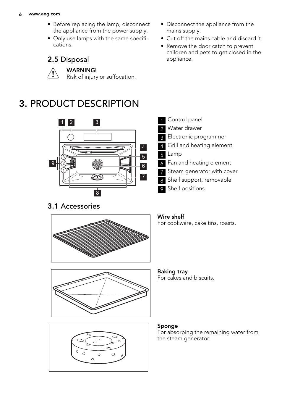 Product description, 5 disposal, 1 accessories | AEG MCD3881E-M User Manual | Page 6 / 28