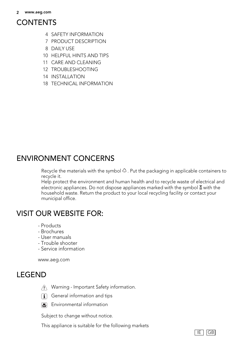 AEG HG694340XB User Manual | Page 2 / 20