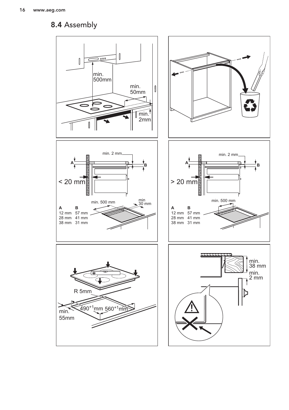 4 assembly, 20 mm > 20 mm | AEG HK764403XB User Manual | Page 16 / 20