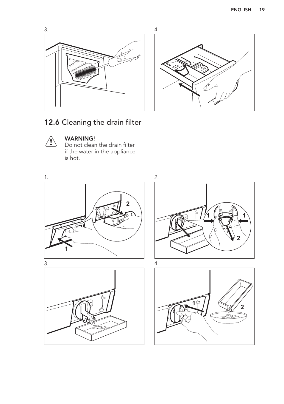 6 cleaning the drain filter | AEG L87480FL User Manual | Page 19 / 28