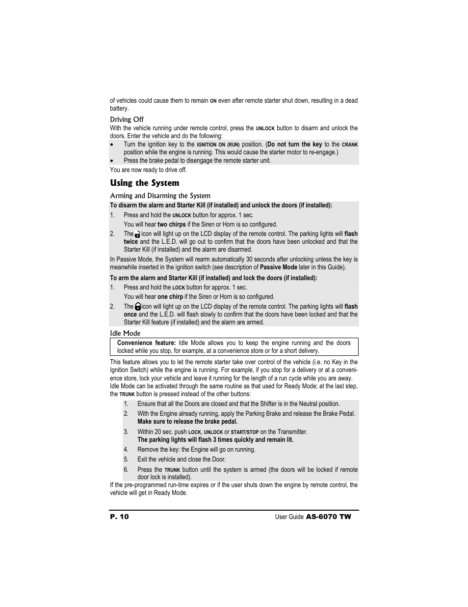 Using the system | Autostart AS-6070 TW User Manual | Page 10 / 16