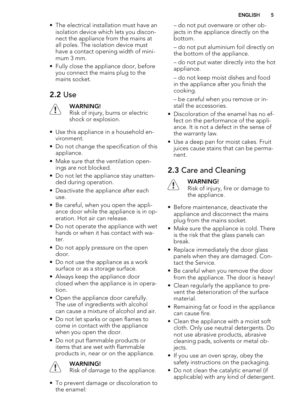 2 use, 3 care and cleaning | AEG BP8615001M User Manual | Page 5 / 36
