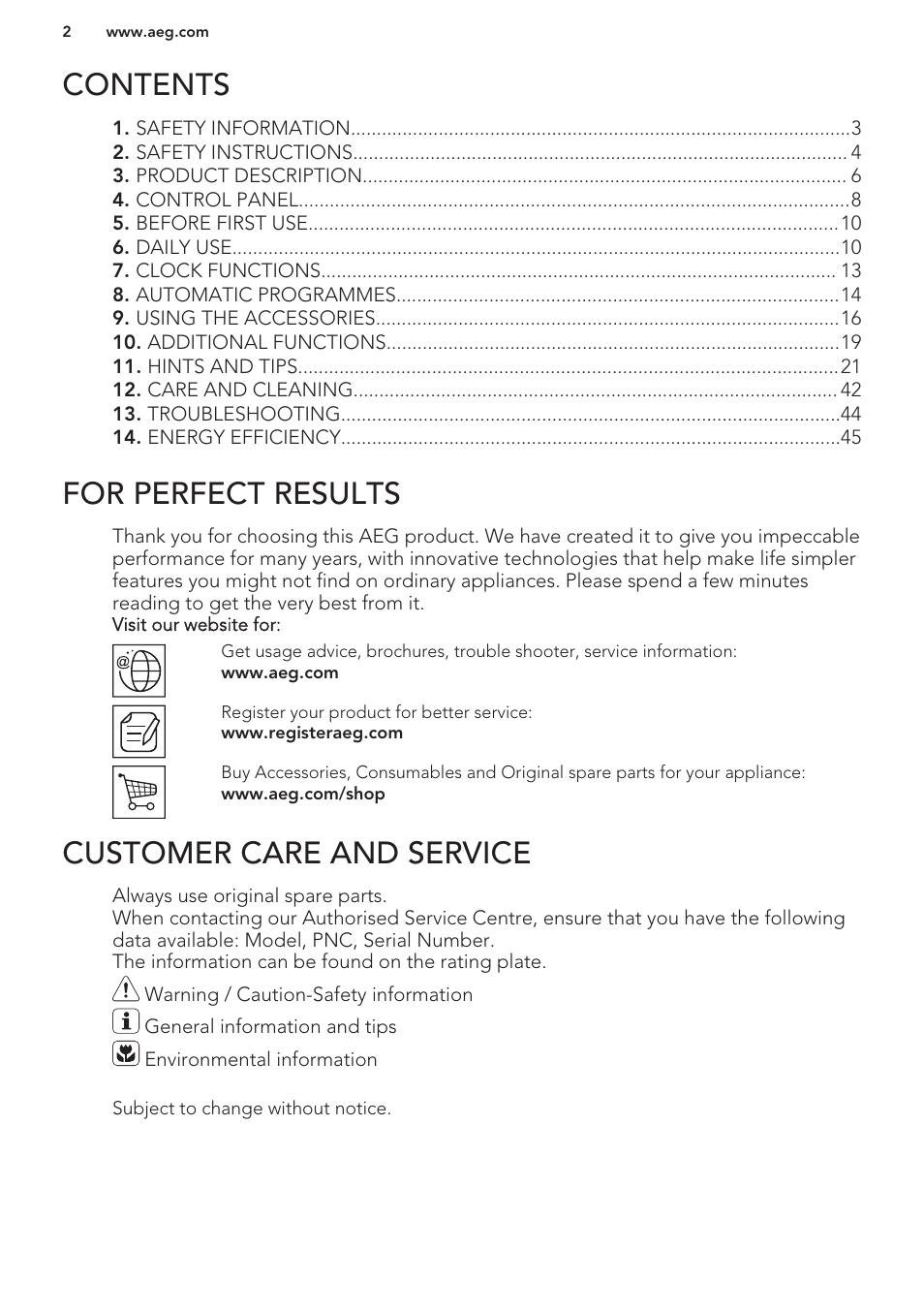 AEG BS7304001M User Manual | Page 2 / 48