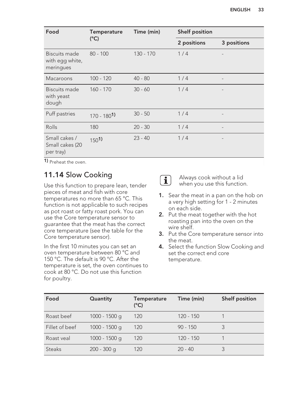 14 slow cooking | AEG BS7304001M User Manual | Page 33 / 48
