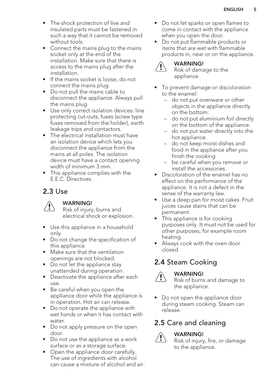 3 use, 4 steam cooking, 5 care and cleaning | AEG BS7304001M User Manual | Page 5 / 48