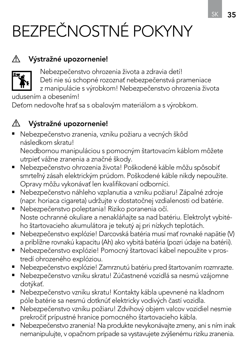 Bezpečnostné pokyny, Výstražné upozornenie | AEG S User Manual | Page 35 / 40