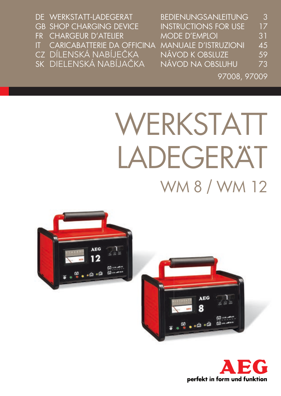 AEG Workshop charger WM 8 User Manual | 45 pages