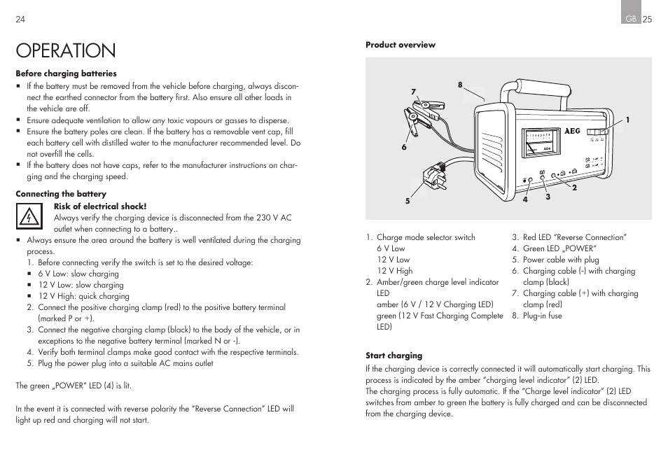 Operation | AEG Workshop charger WM 8 User Manual | Page 13 / 45