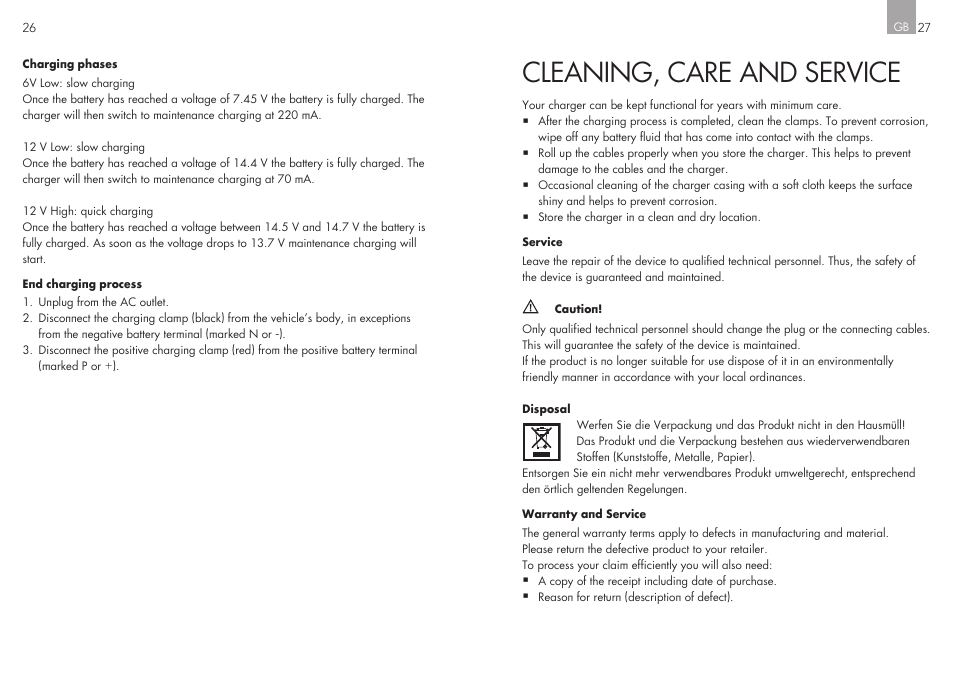 Cleaning, care and service | AEG Workshop charger WM 8 User Manual | Page 14 / 45