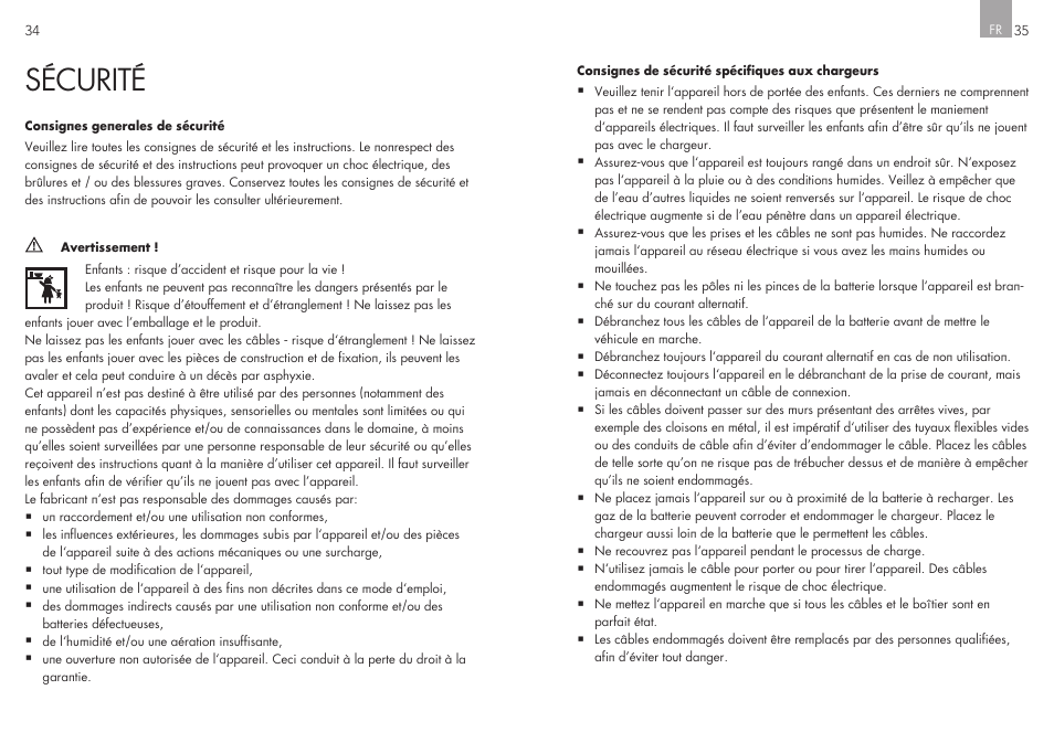 Sécurité | AEG Workshop charger WM 8 User Manual | Page 18 / 45