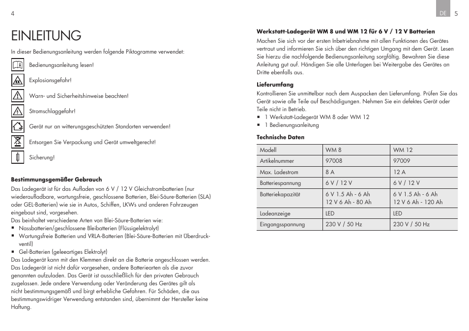 Einleitung | AEG Workshop charger WM 8 User Manual | Page 3 / 45