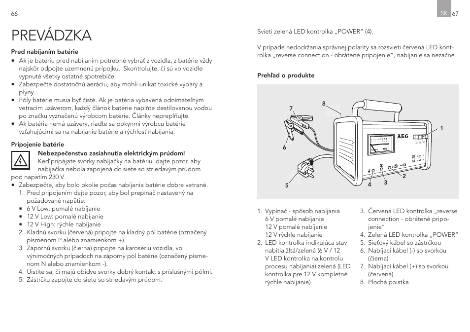 Prevádzka | AEG Workshop charger WM 8 User Manual | Page 34 / 45