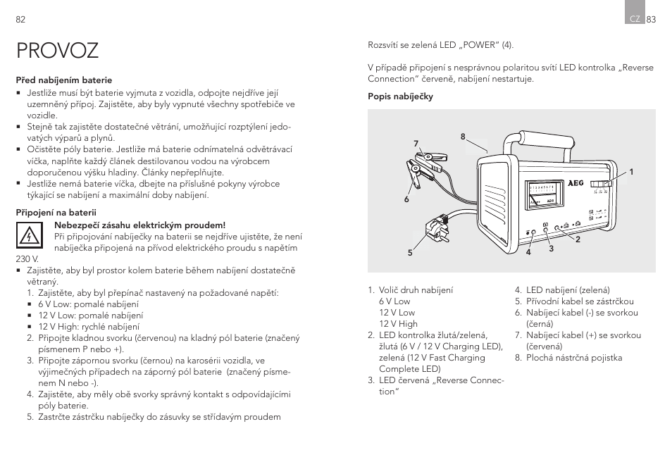 Provoz | AEG Workshop charger WM 8 User Manual | Page 42 / 45