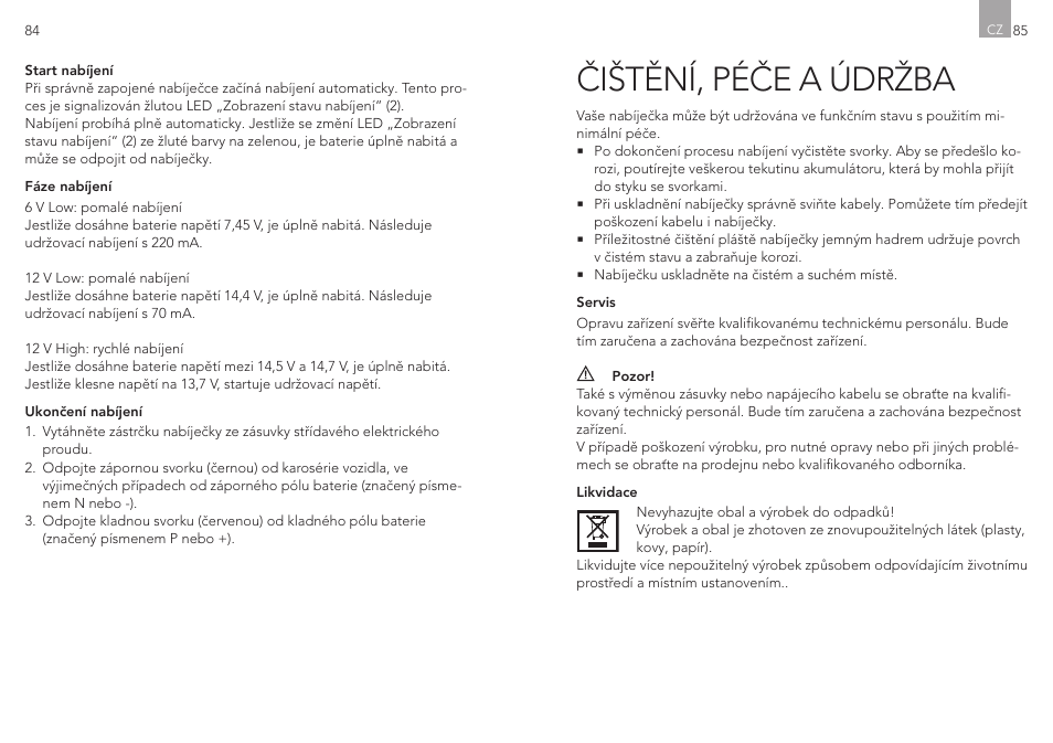 Čištění, péče a údržba | AEG Workshop charger WM 8 User Manual | Page 43 / 45