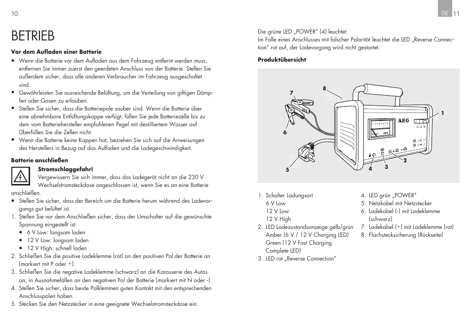 Betrieb | AEG Workshop charger WM 8 User Manual | Page 6 / 45