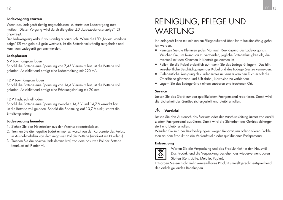 Reinigung, pflege und wartung | AEG Workshop charger WM 8 User Manual | Page 7 / 45