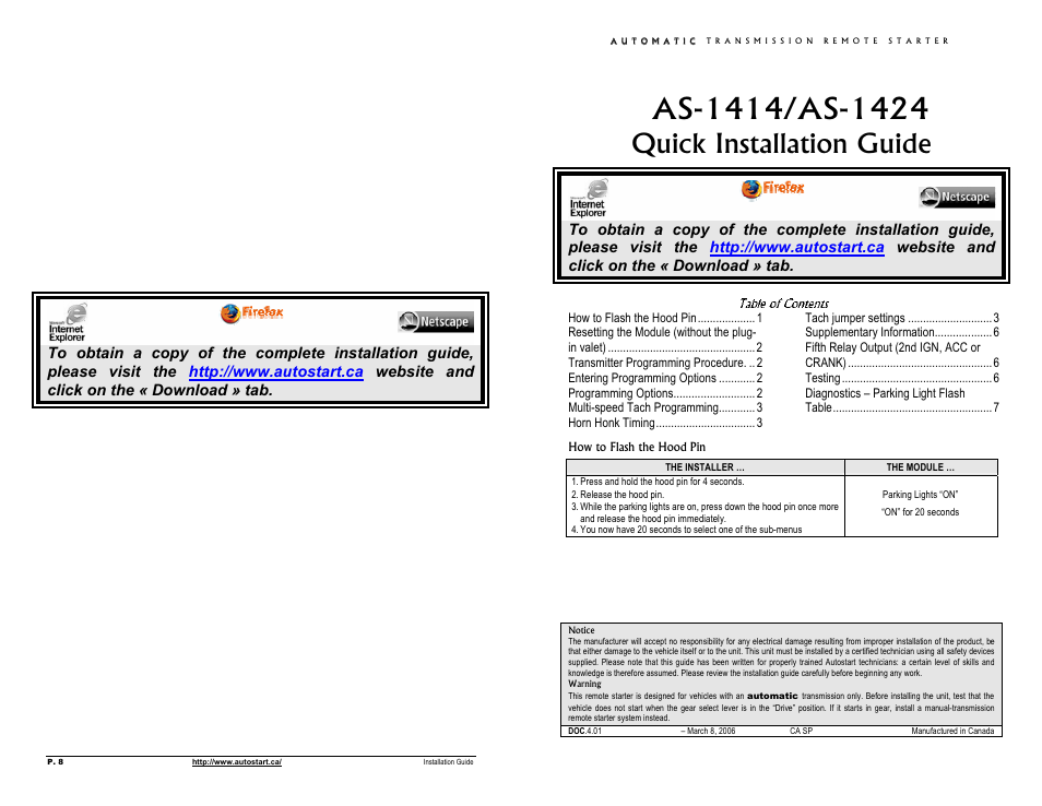 Autostart AS-1414 User Manual | 4 pages