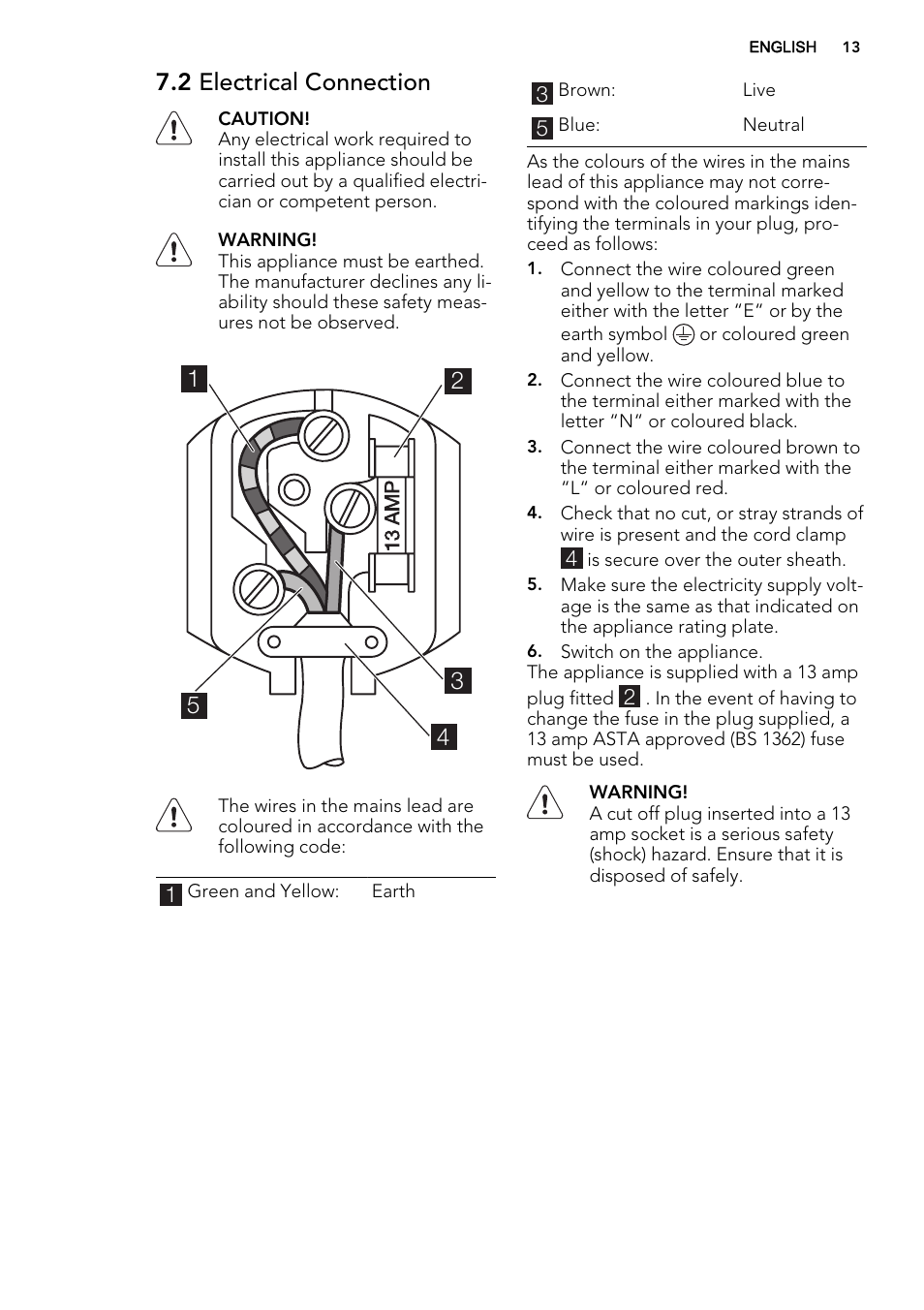 2 electrical connection | AEG SCS71800F0 User Manual | Page 13 / 24