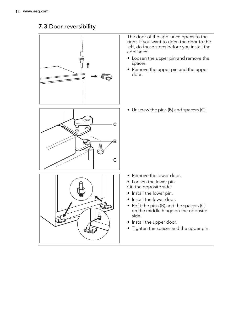 3 door reversibility | AEG SCS71800F0 User Manual | Page 14 / 24