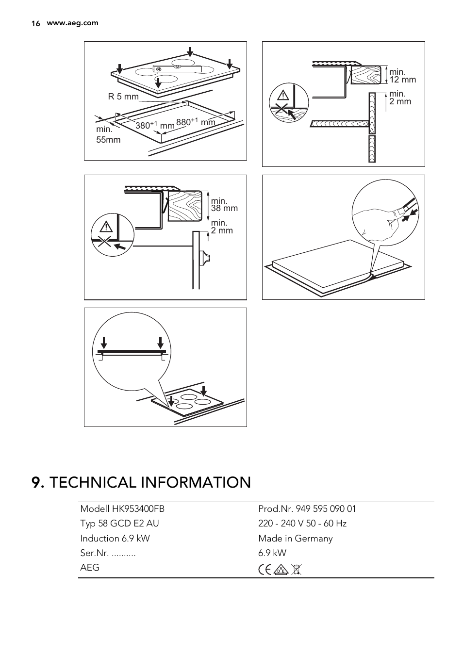 Technical information | AEG HK874400FB User Manual | Page 16 / 20