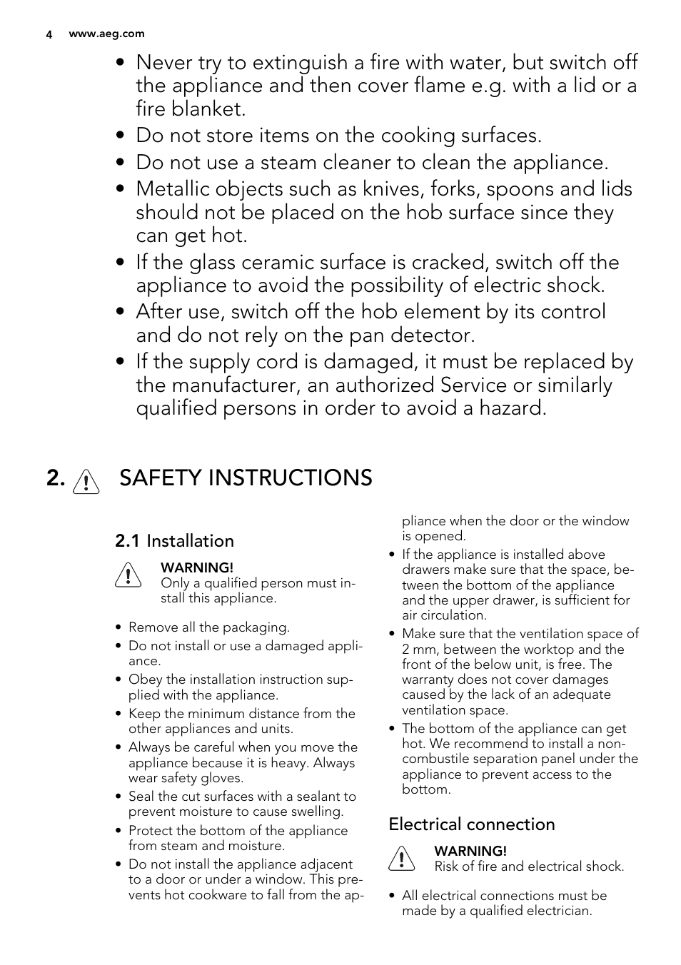 Safety instructions | AEG HK874400FB User Manual | Page 4 / 20