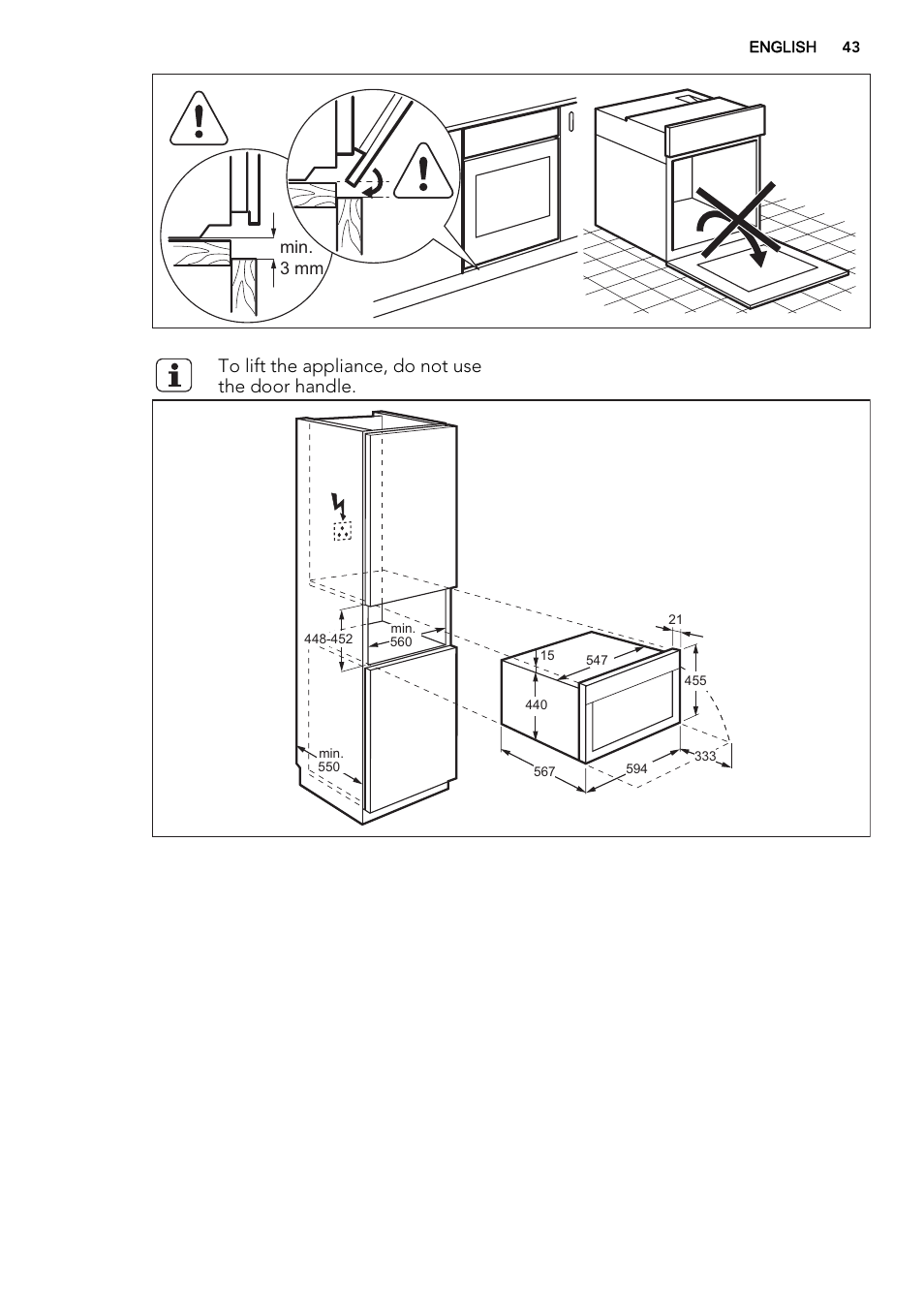 Min. 3 mm | AEG KS8400501M User Manual | Page 43 / 52