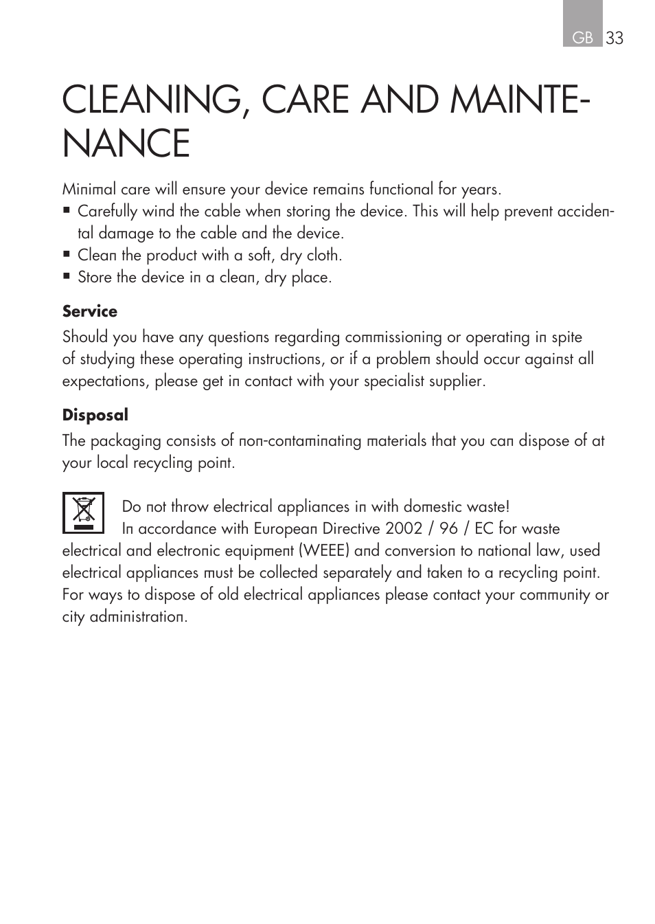 Cleaning, care and mainte- nance | AEG Cockpit-Camera GF 25 User Manual | Page 33 / 100