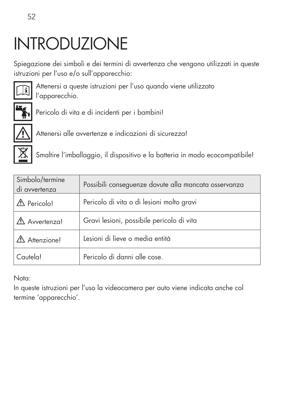 Introduzione | AEG Cockpit-Camera GF 25 User Manual | Page 52 / 100