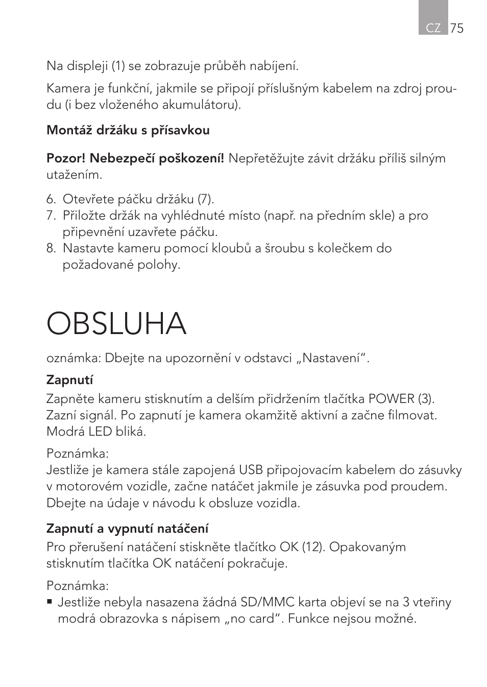 Obsluha | AEG Cockpit-Camera GF 25 User Manual | Page 75 / 100