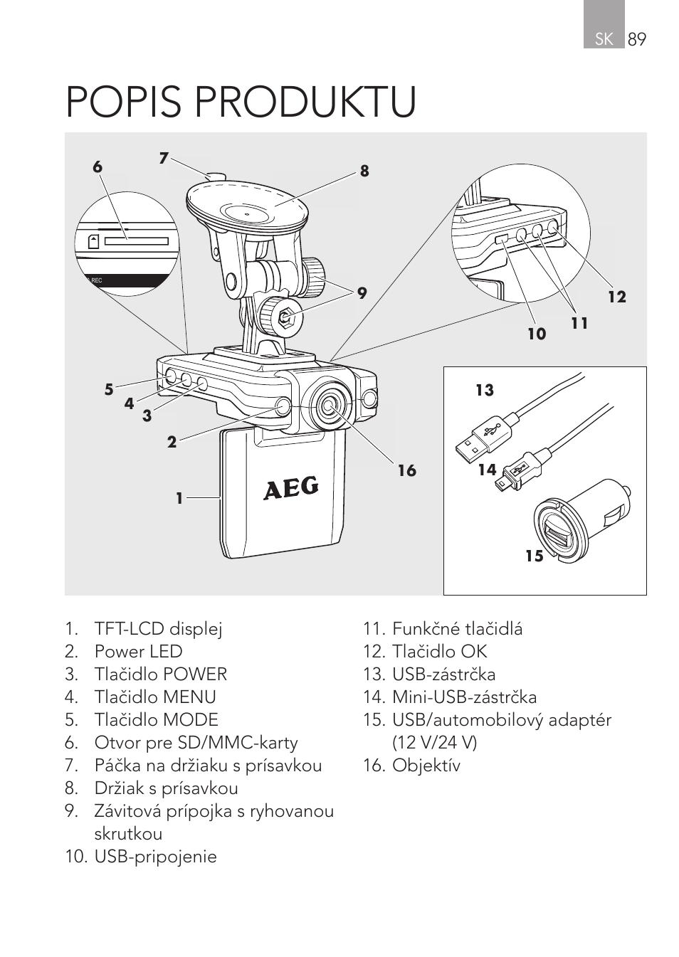 Popis produktu, Sk 89 | AEG Cockpit-Camera GF 25 User Manual | Page 89 / 100