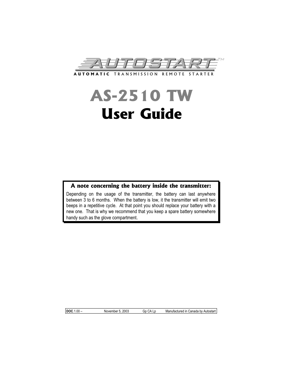 Autostart AS-2510 TW User Manual | 14 pages