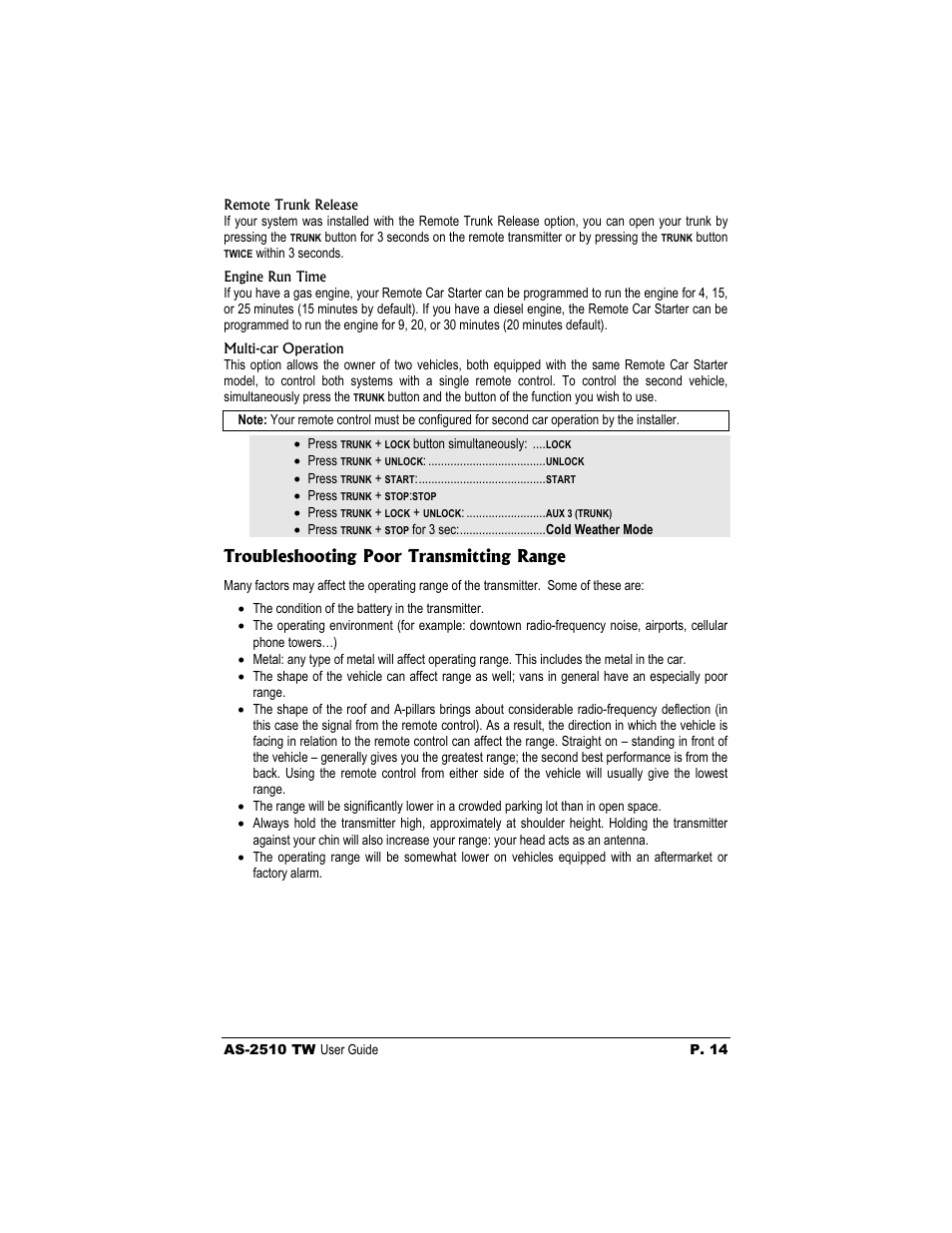 Troubleshooting poor transmitting range | Autostart AS-2510 TW User Manual | Page 14 / 14